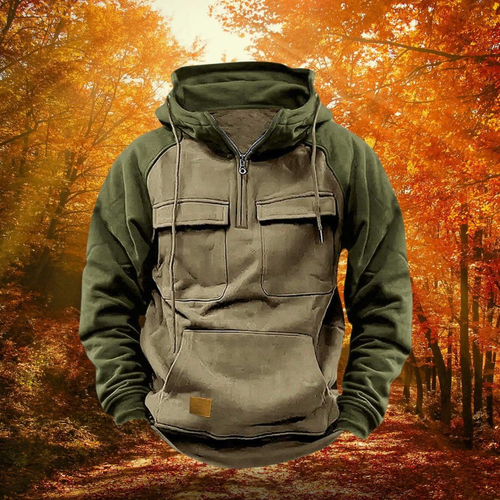 Felpa con cappuccio color block da esterno con zip a quarto, design in misto cotone