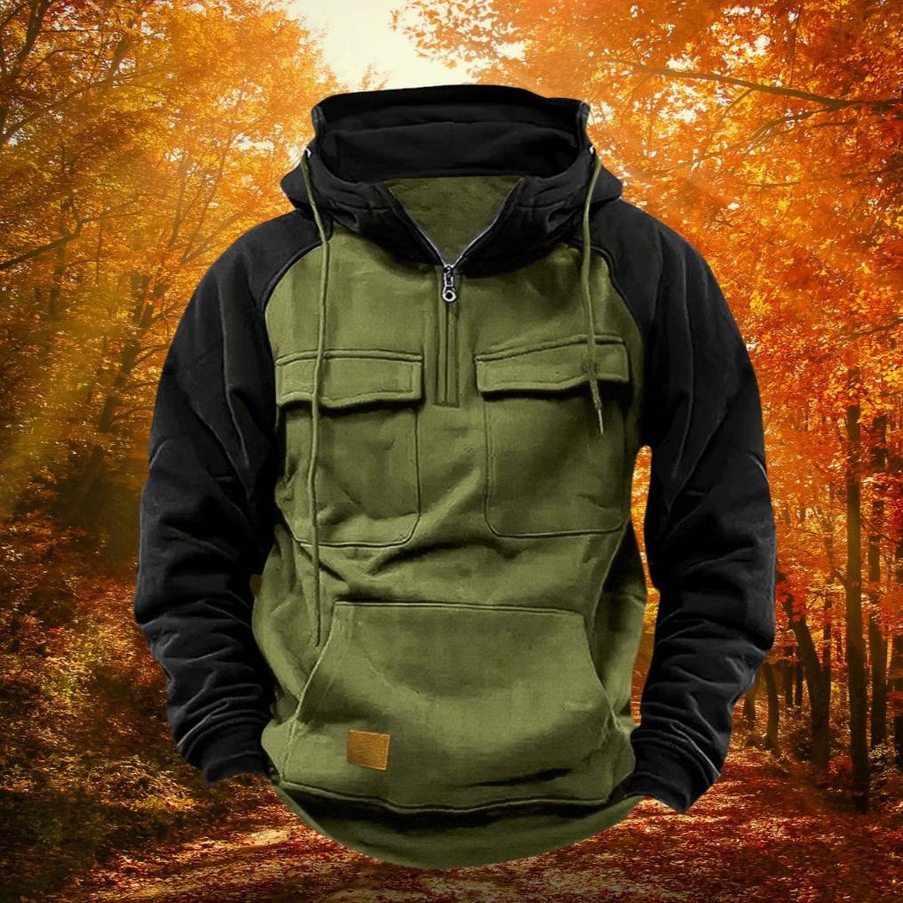 Felpa con cappuccio color block da esterno con zip a quarto, design in misto cotone