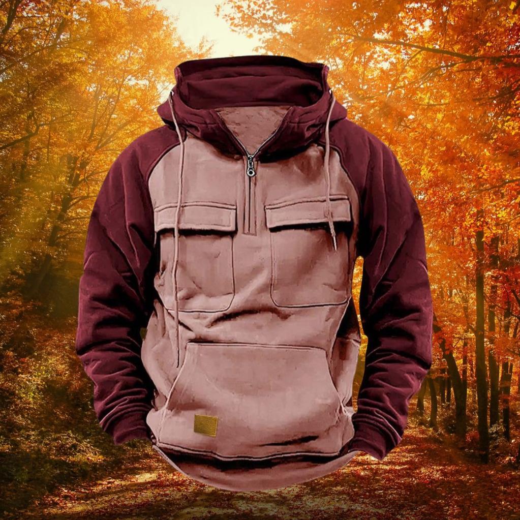 Felpa con cappuccio color block da esterno con zip a quarto, design in misto cotone