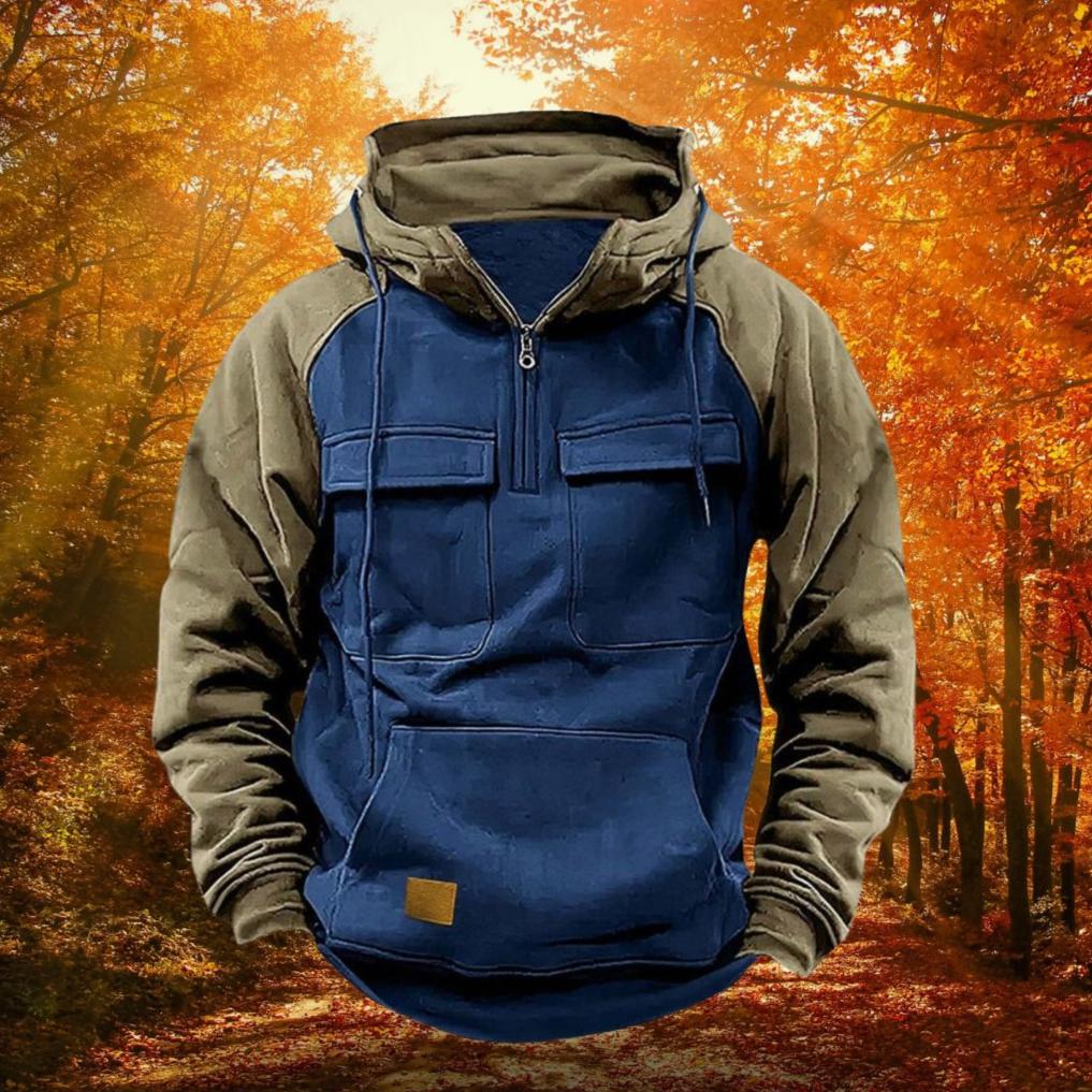 Felpa con cappuccio color block da esterno con zip a quarto, design in misto cotone