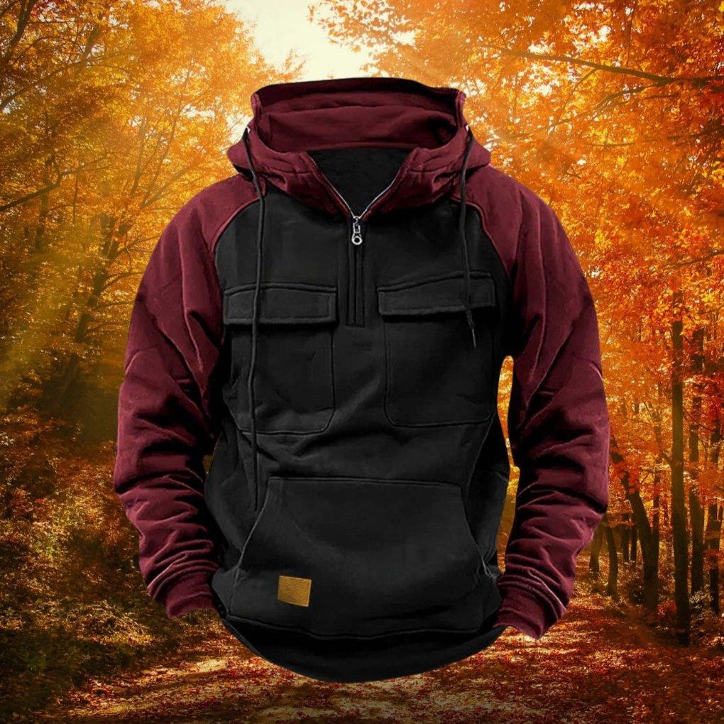 Felpa con cappuccio color block da esterno con zip a quarto, design in misto cotone