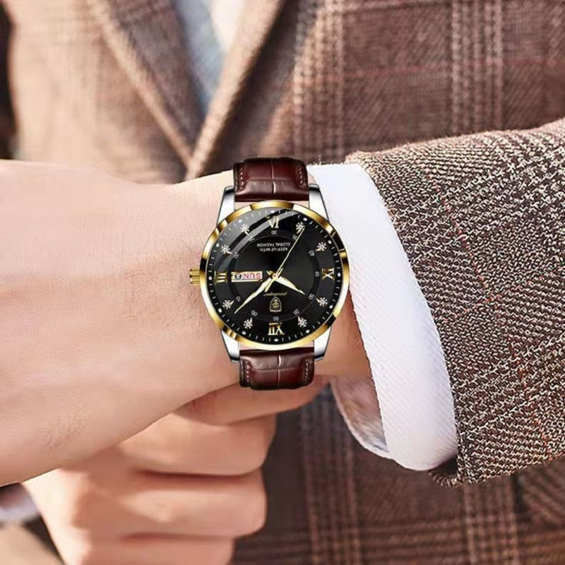 Men's Waterproof Luminous Wristwatch With Stainless Steel Case