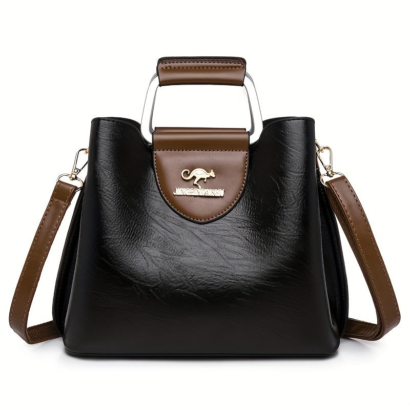 Borsa a Mano Bicolore in Pelle Nero Marrone Classica Senza Tempo