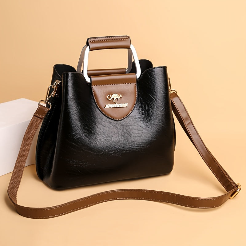 Borsa a Mano Bicolore in Pelle Nero Marrone Classica Senza Tempo