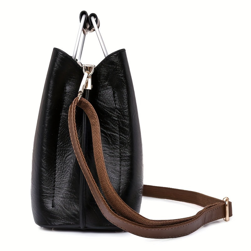 Borsa a Mano Bicolore in Pelle Nero Marrone Classica Senza Tempo