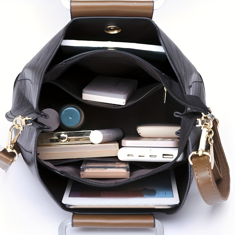 Borsa a Mano Bicolore in Pelle Nero Marrone Classica Senza Tempo