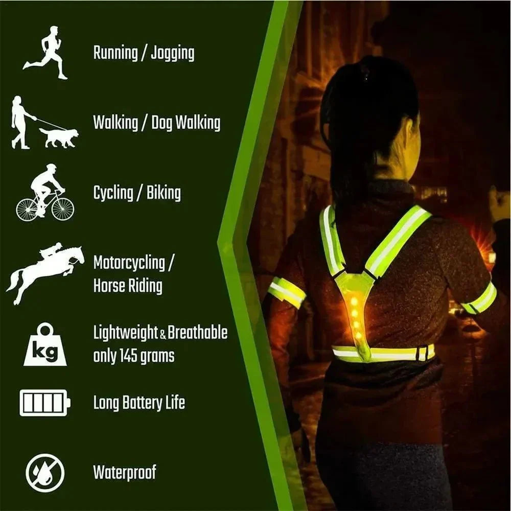 LumaRun Gilet Riflettente Regolabile a LED per Corsa Notturna