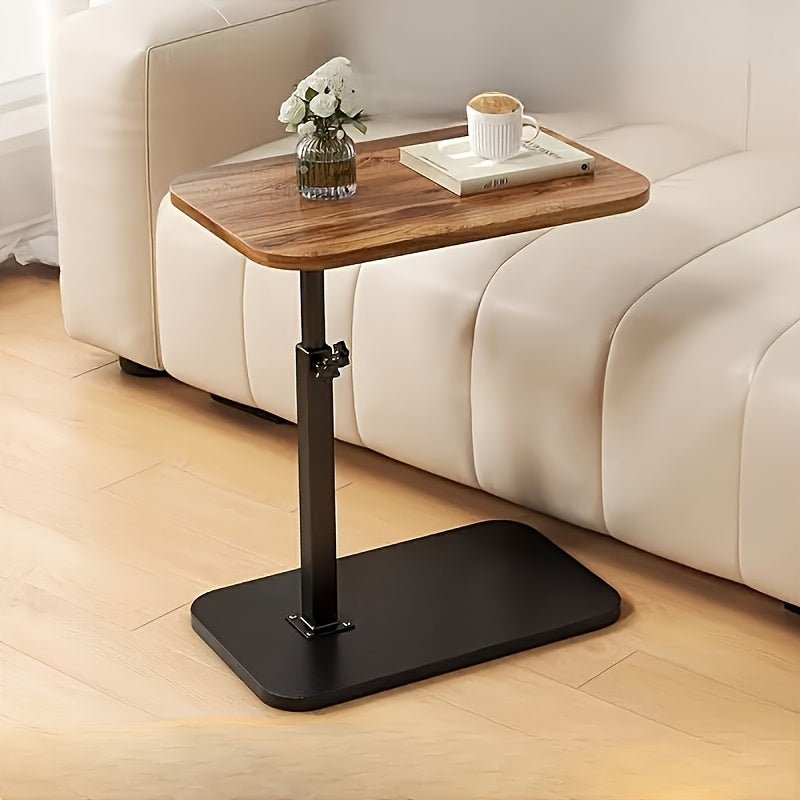 Elara Adjustable Side Table With Wooden Top And Metal Frame