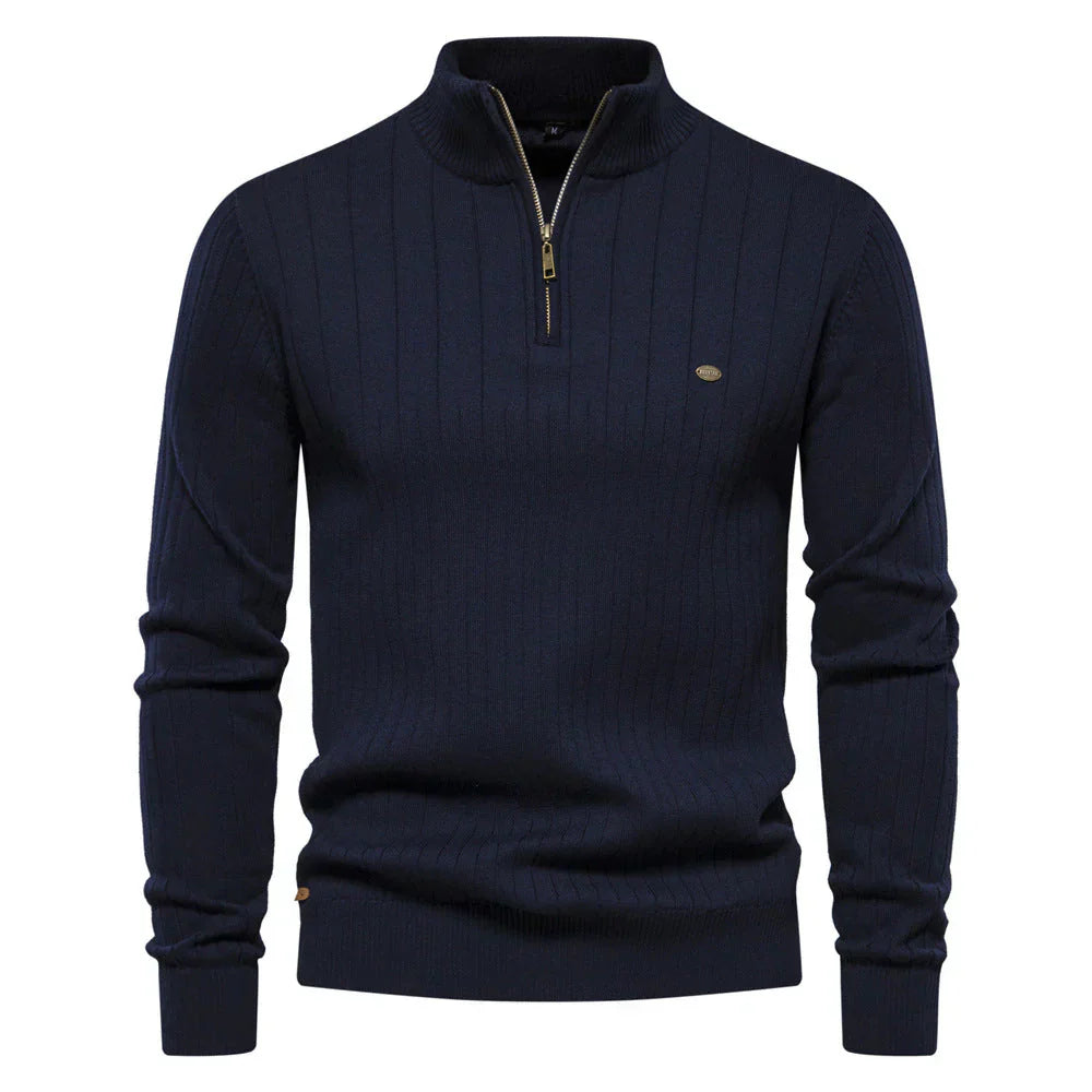 Men's Ribbed Knit Quarter Zip Sweater With Classic Design