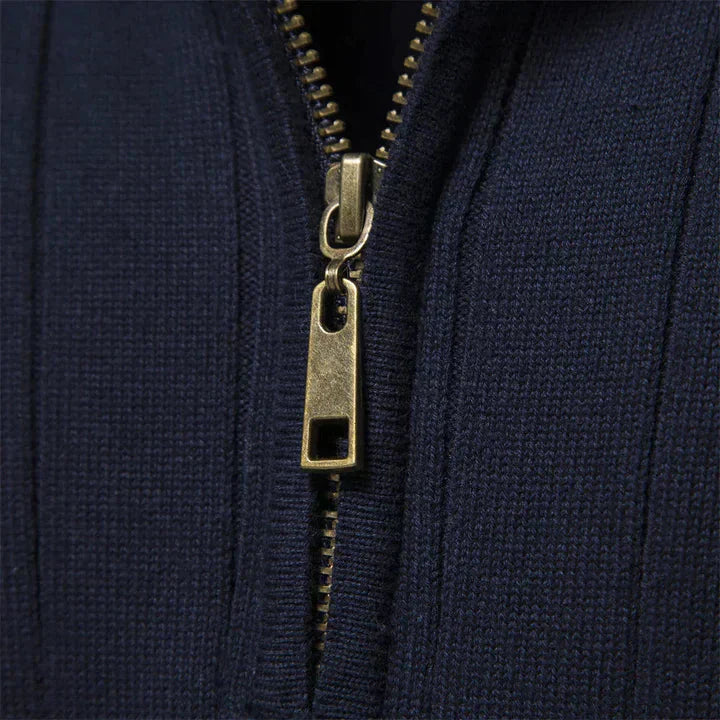 Men's Ribbed Knit Quarter Zip Sweater With Classic Design