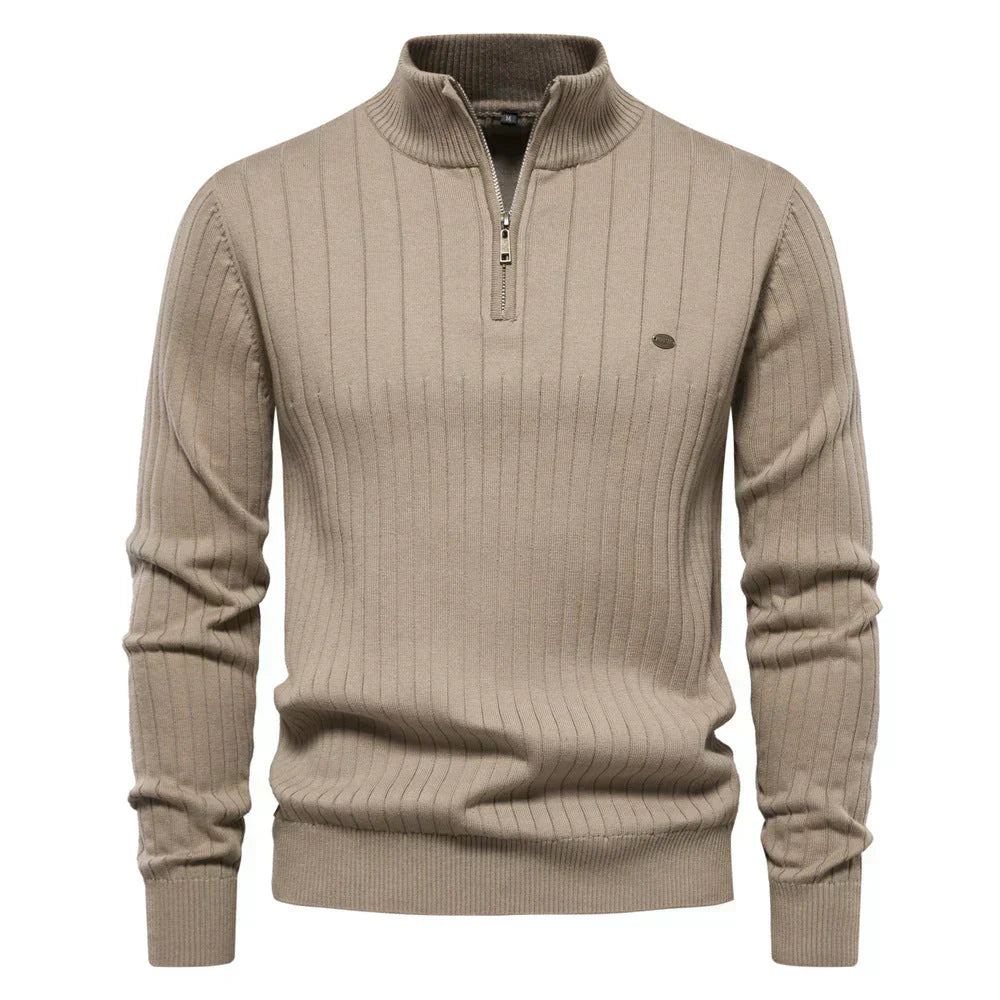 Men's Ribbed Knit Quarter Zip Sweater With Classic Design