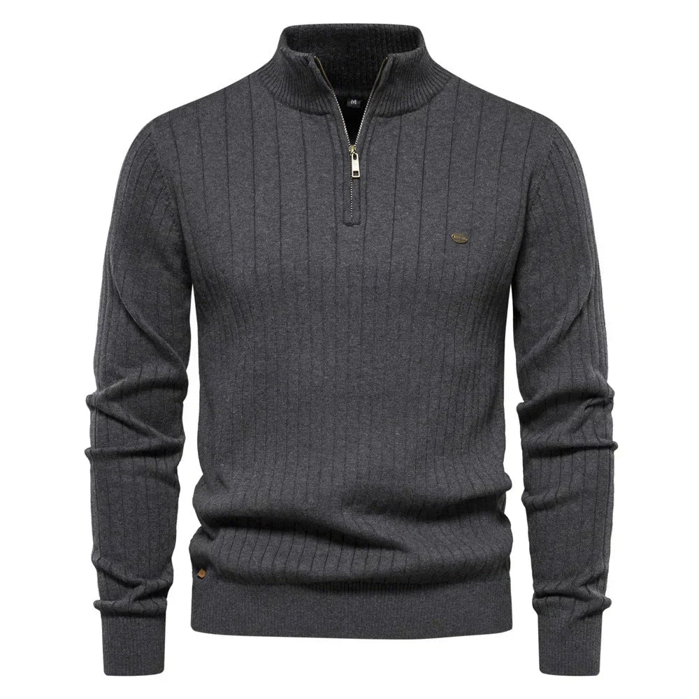 Men's Ribbed Knit Quarter Zip Sweater With Classic Design