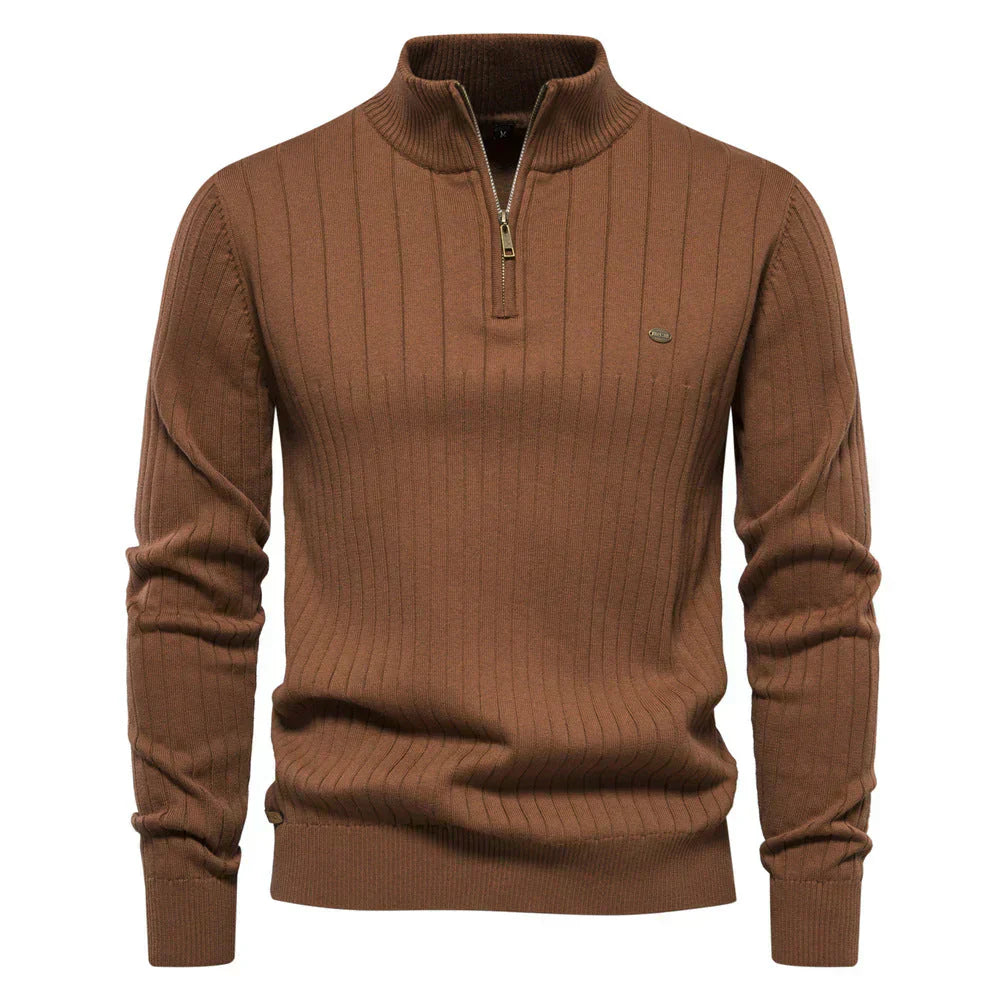 Men's Ribbed Knit Quarter Zip Sweater With Classic Design