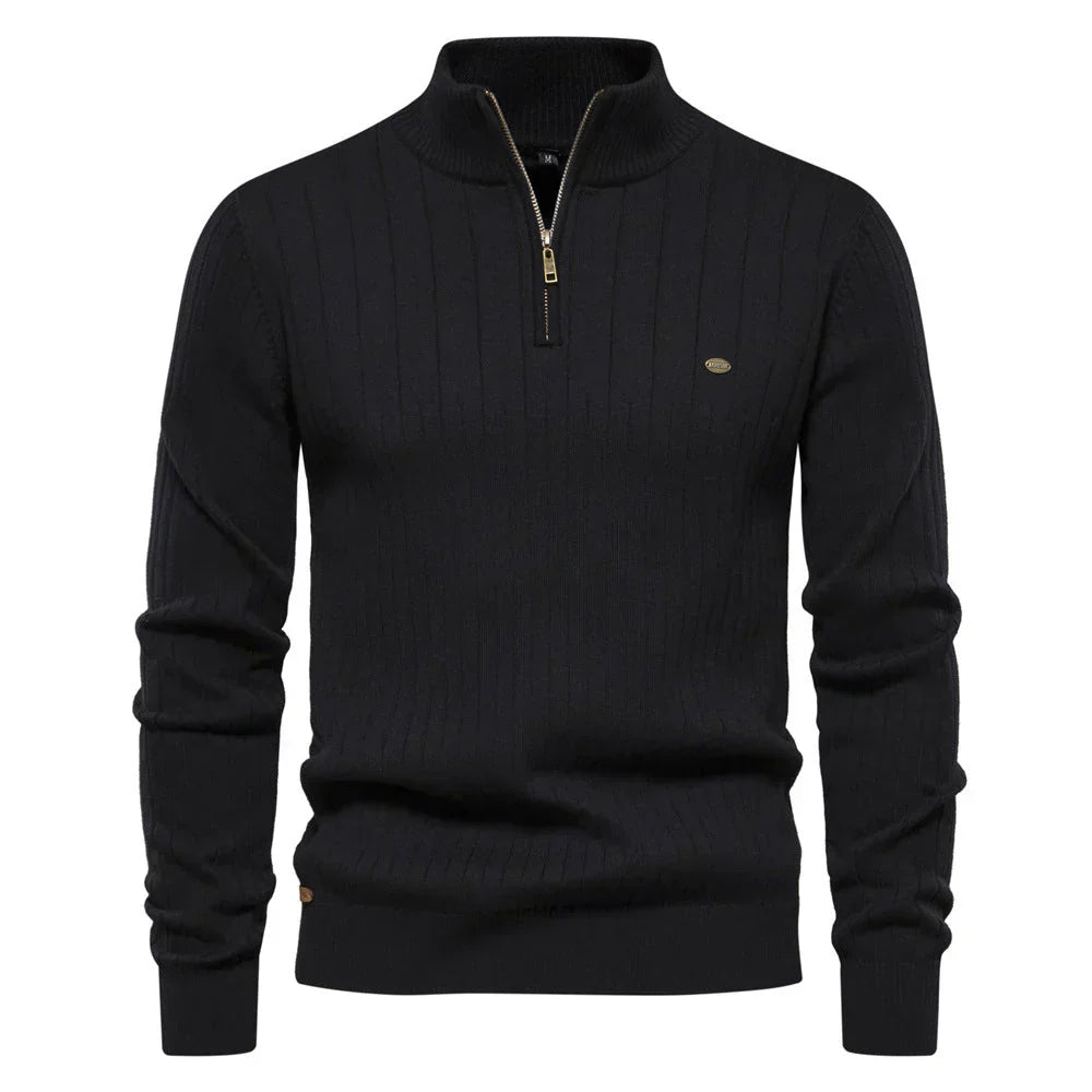 Men's Ribbed Knit Quarter Zip Sweater With Classic Design