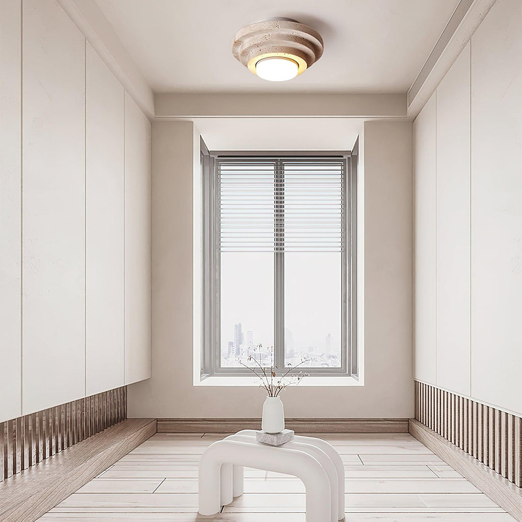 Lampada da soffitto LED Solstone in travertino con luce calda