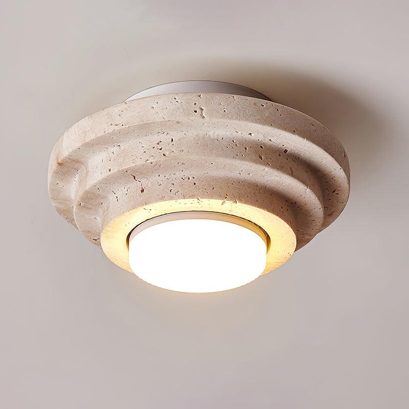 Lampada da soffitto LED Solstone in travertino con luce calda