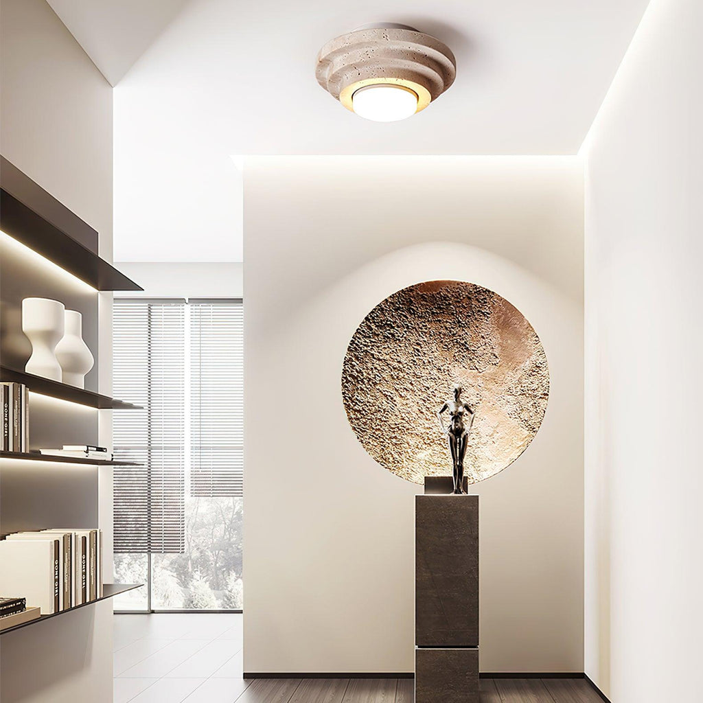 Lampada da soffitto LED Solstone in travertino con luce calda