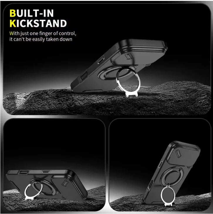 قاب مغناطیسی ضدضربه AegisGuard Armor با پایه حلقه‌ای ۳۶۰ درجه برای آیفون ۱۷