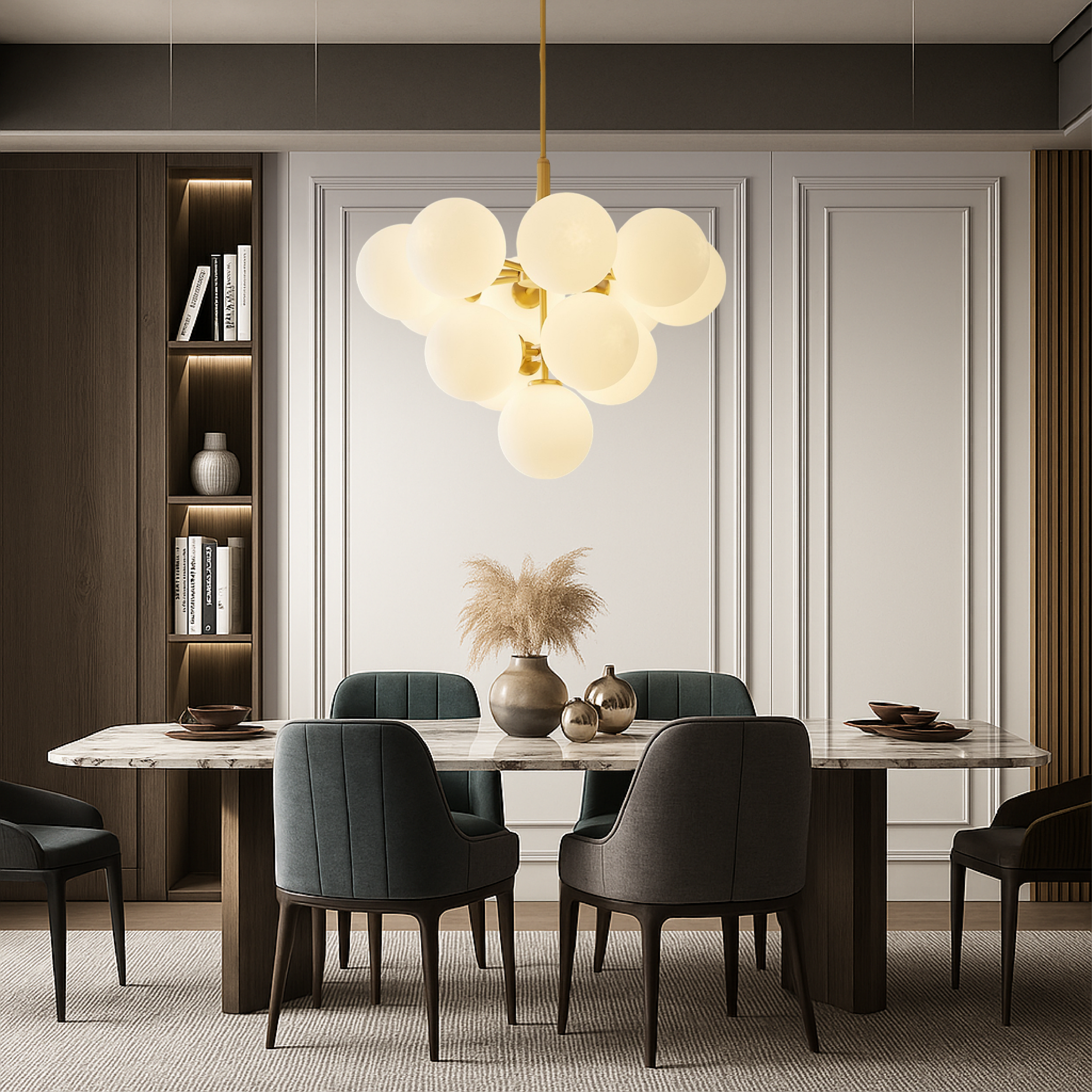 Lustr Asterra Scandinavian Glass Globe s teplým ambientním světlem