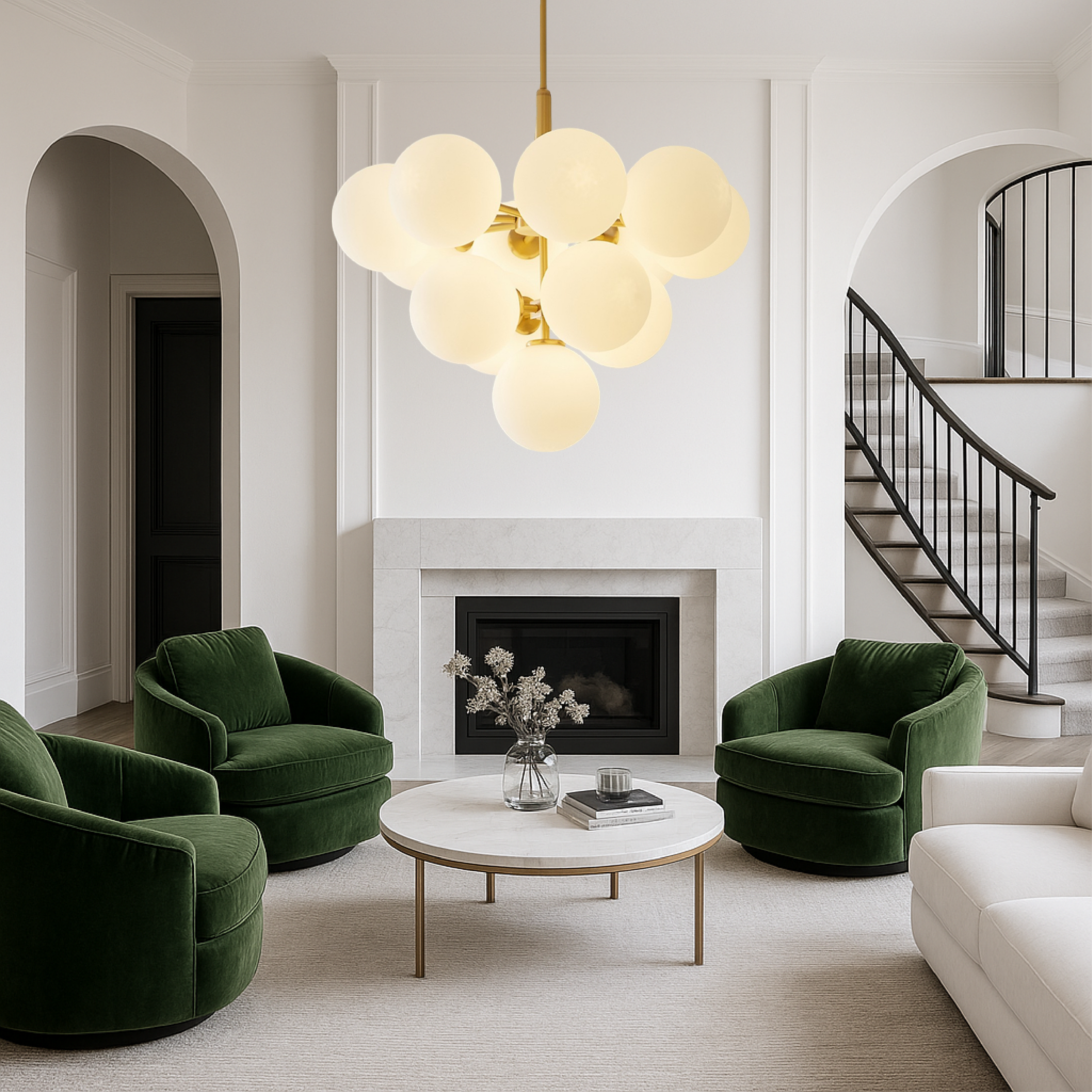 Lustr Asterra Scandinavian Glass Globe s teplým ambientním světlem