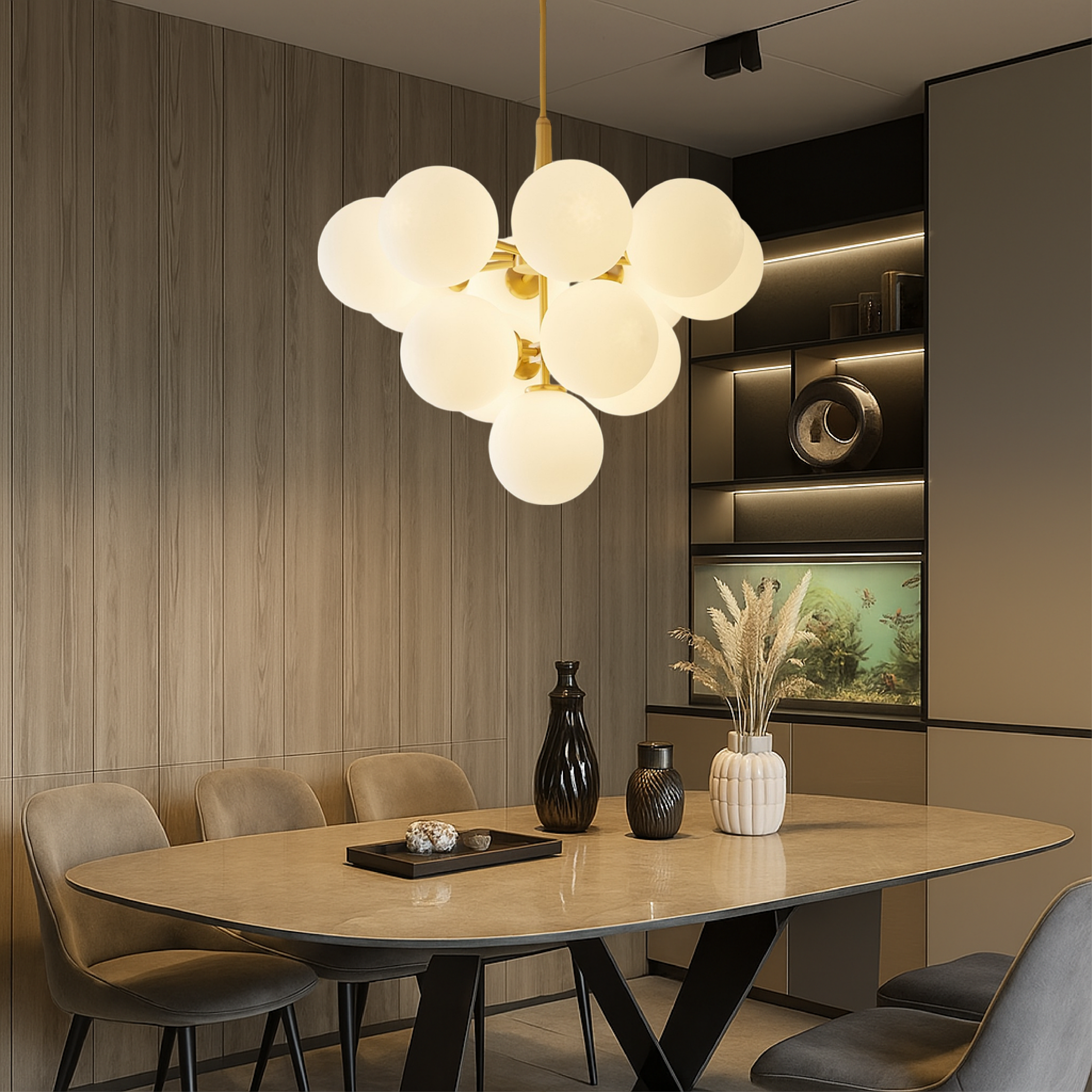 Lustr Asterra Scandinavian Glass Globe s teplým ambientním světlem