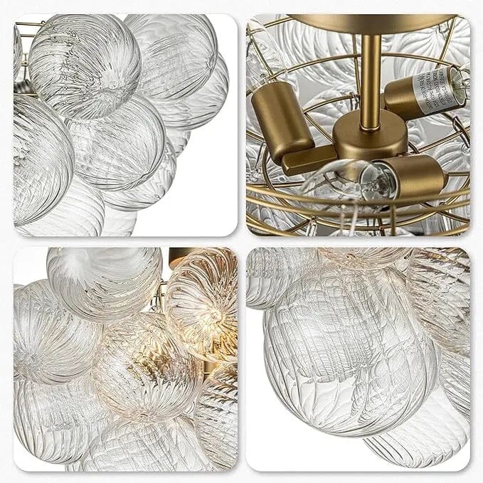 Luminix Bubble Chandelier with Ribbed Glass and Gold Finish