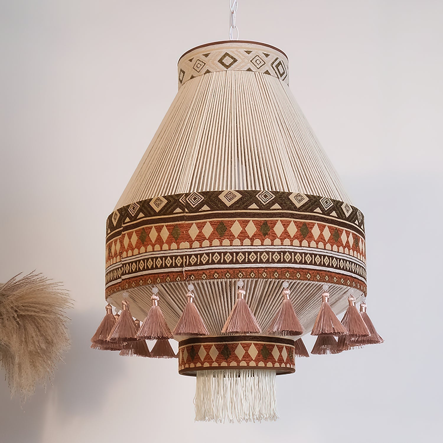 Kairo Boho Fringe Pendant Light With Tribal Patterns