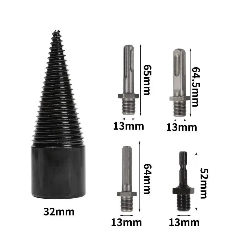32mm High Carbon Firewood Drill Bit Set With Shank System, 5 Piece, Anti Slip Cone