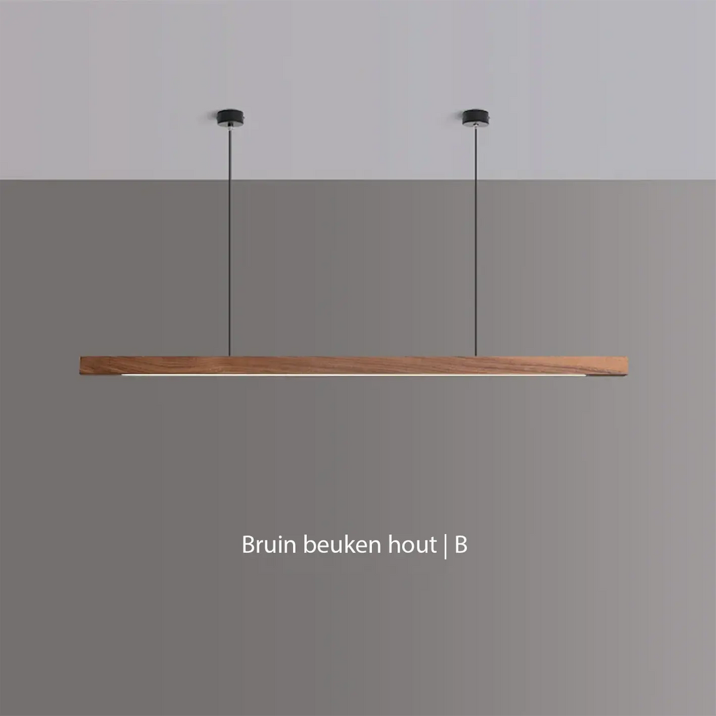 Quorra längliche Holzpendelleuchte für Esstisch