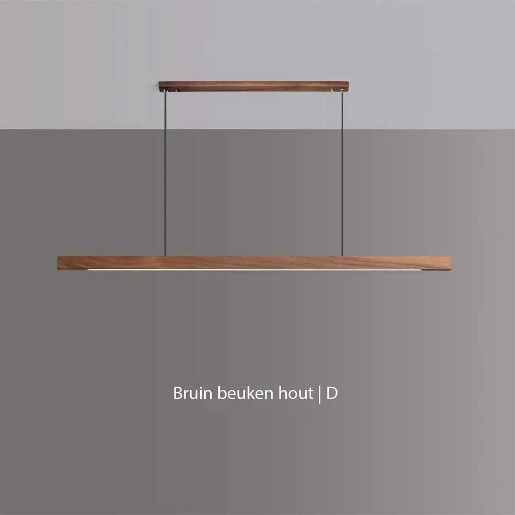 Quorra längliche Holzpendelleuchte für Esstisch