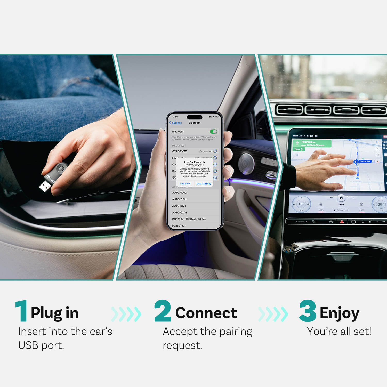 مبدل کوچک بی‌سیم CarPlay و Android Auto برای استفاده در خودرو
