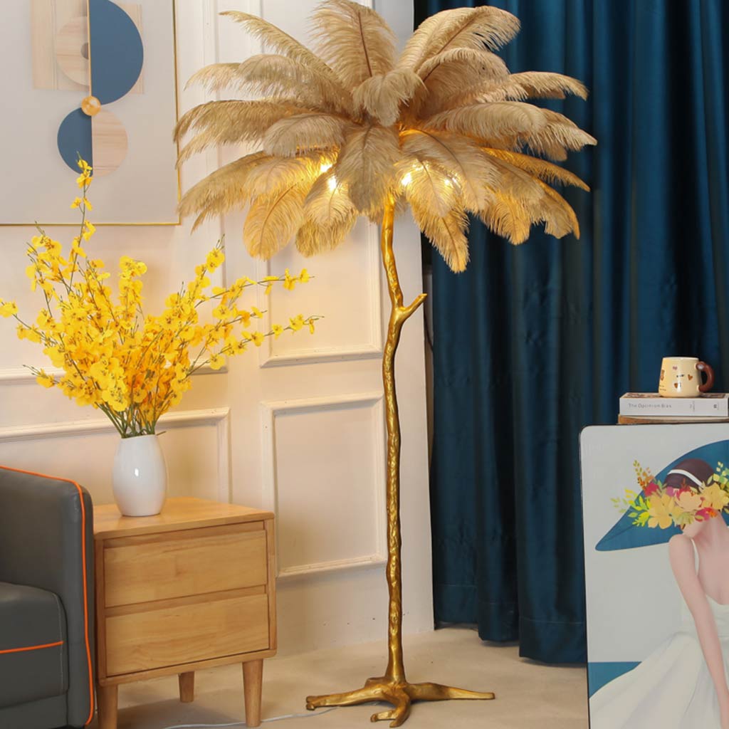 Ostrich Feather Floor Lamp For Living Room Decor Accent Piece