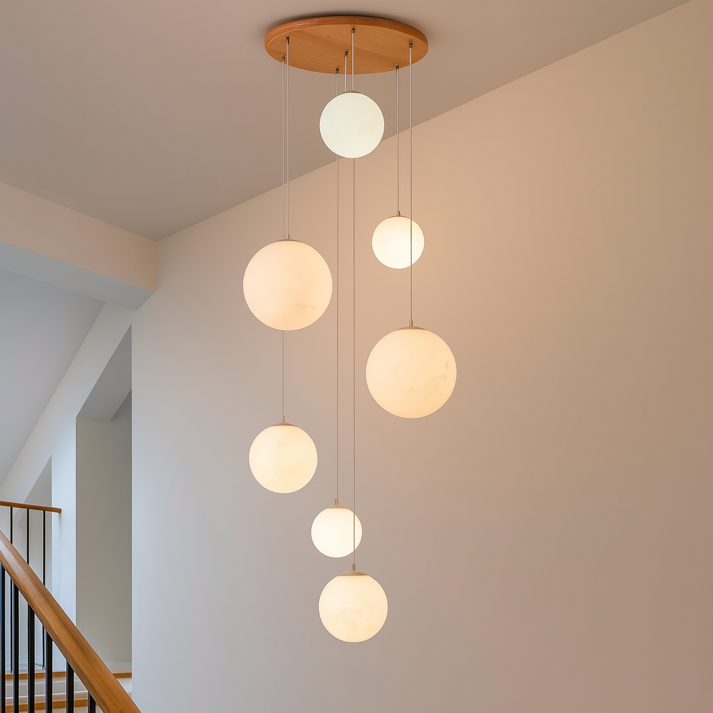 Solara Spherical Staircase Chandelier for High Ceilings