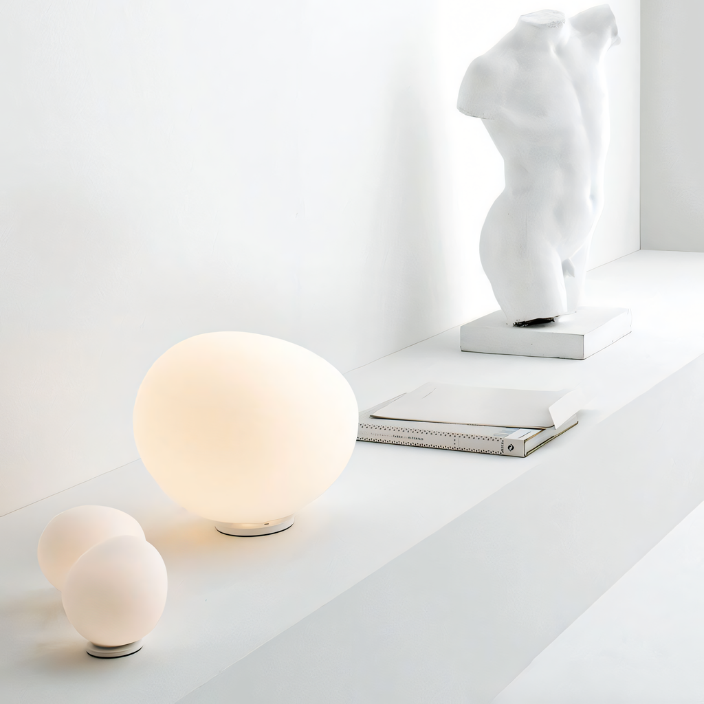 Pebbleform Table Lamp Hand Blown Acid Etched Glass and Metal in Multiple Sizes