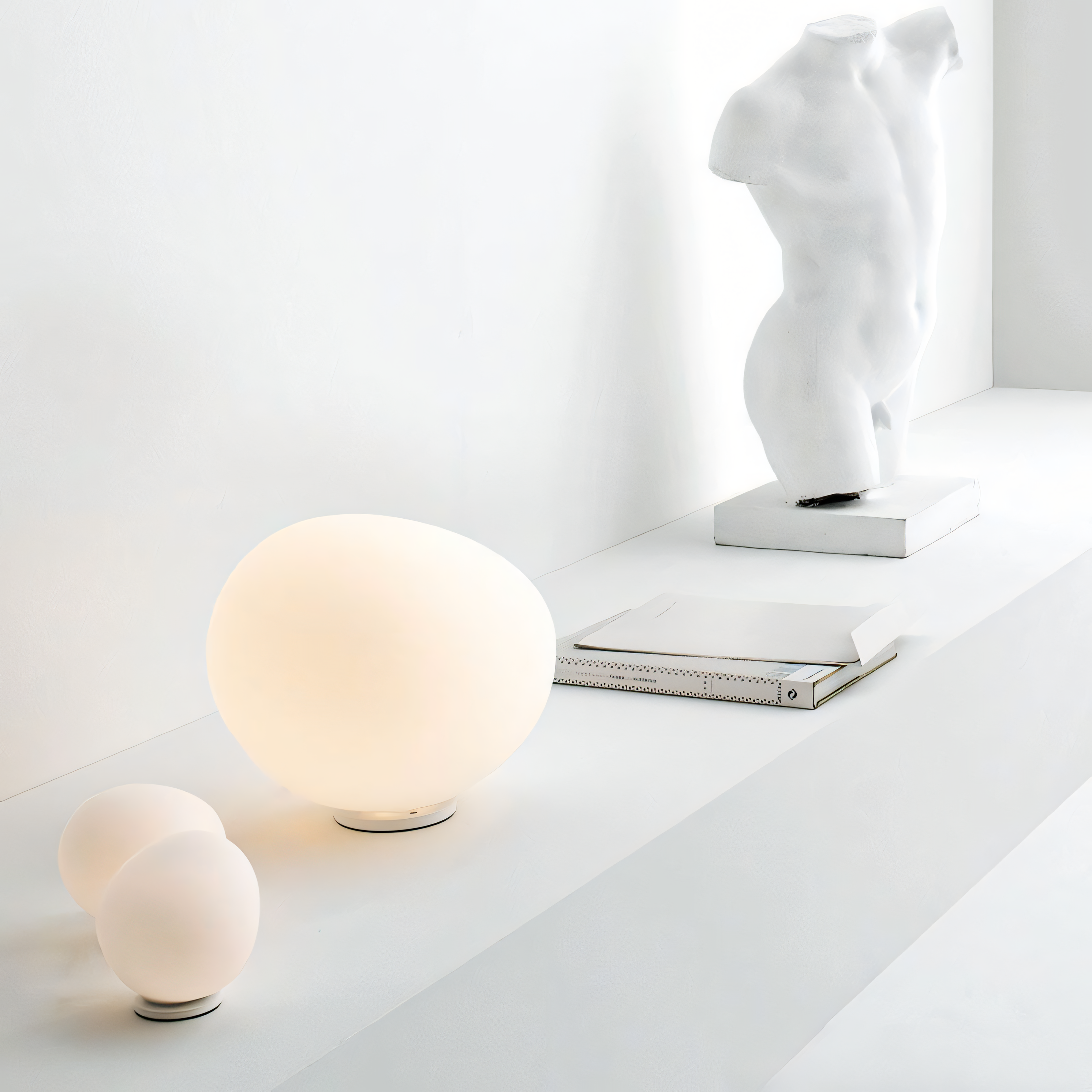 Pebbleform Table Lamp Hand Blown Acid Etched Glass and Metal in Multiple Sizes