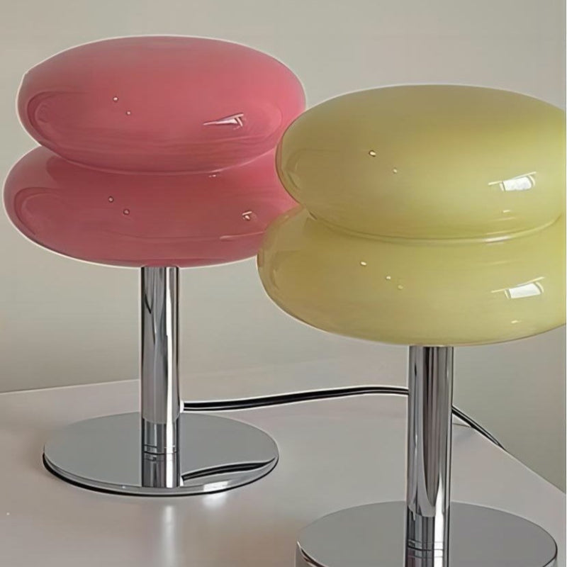 Lampa stołowa LumaStack w stylu Bauhaus z kolorowego szkła z układem cylindrów w stos
