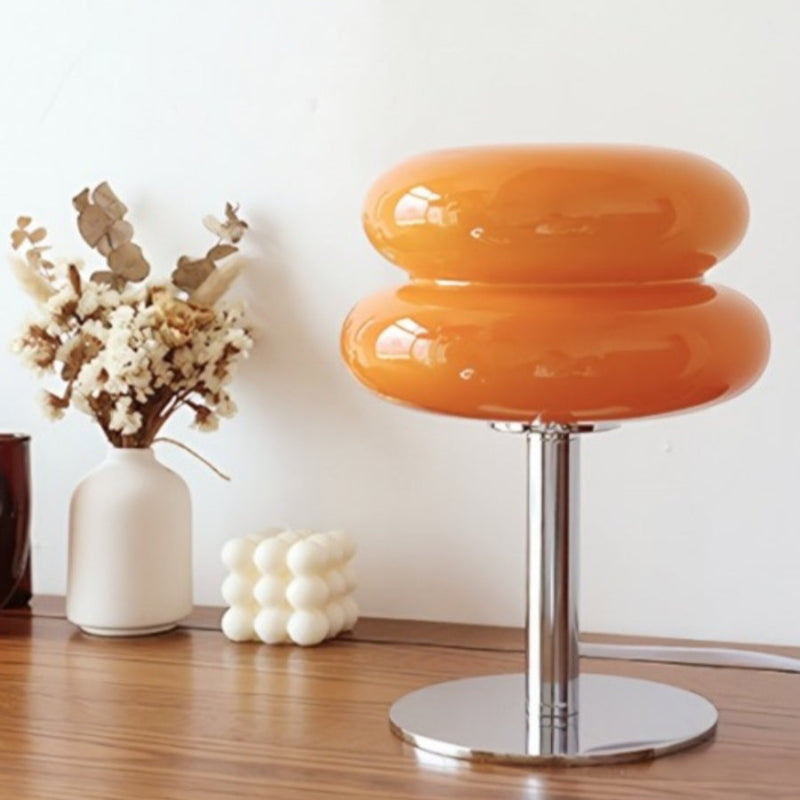 Lampa stołowa LumaStack w stylu Bauhaus z kolorowego szkła z układem cylindrów w stos