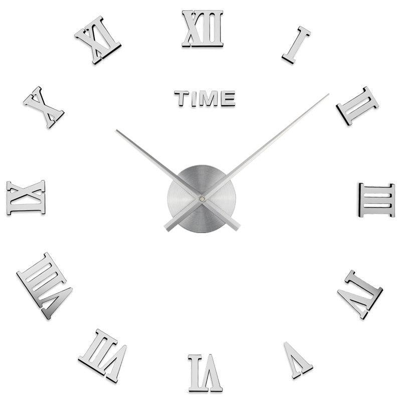 Modern Wall Clock With Roman Numerals In Silver Mirror Finish