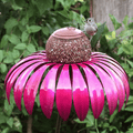 Garden Bird Feeder With Metal Sunflower Design And Pink Petals