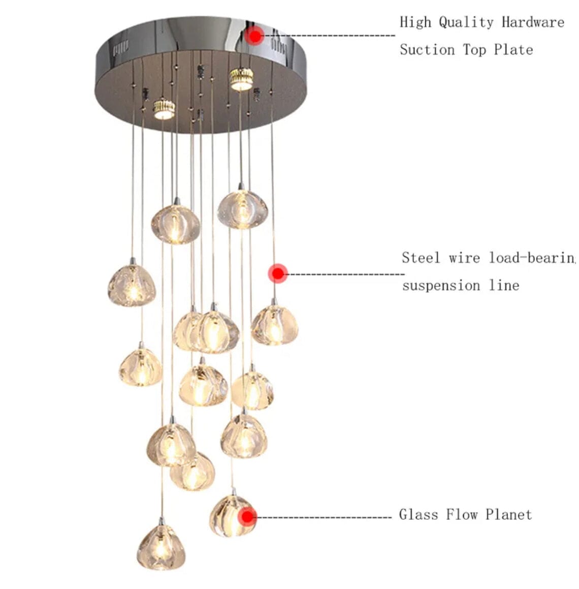 Lumenry Kristall-Treppenhaus-Kronleuchter Modernes LED-Beleuchtungssystem