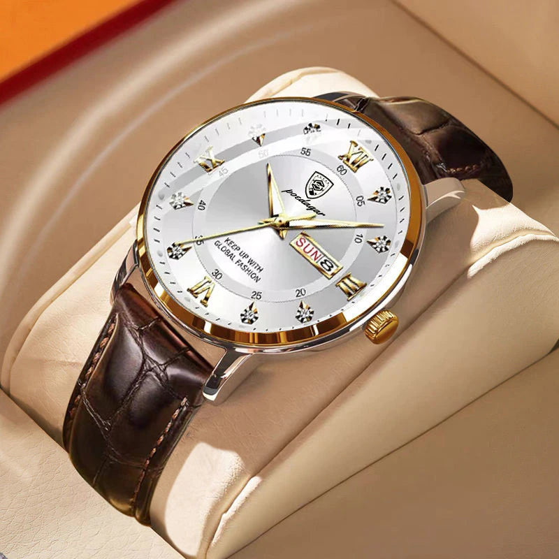 Men's Waterproof Luminous Wristwatch With Stainless Steel Case