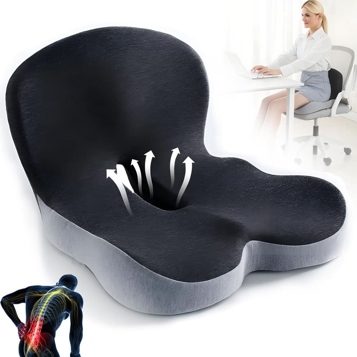 AeroLux Memory Foam Lumbar Support Seat Cushion For Office Car And Travel
