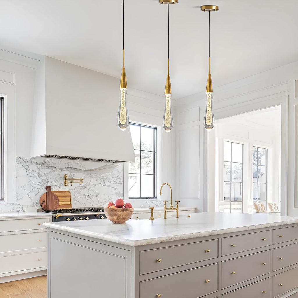 Aurelia Golden Droplet Pendant Light with Crystal Glow