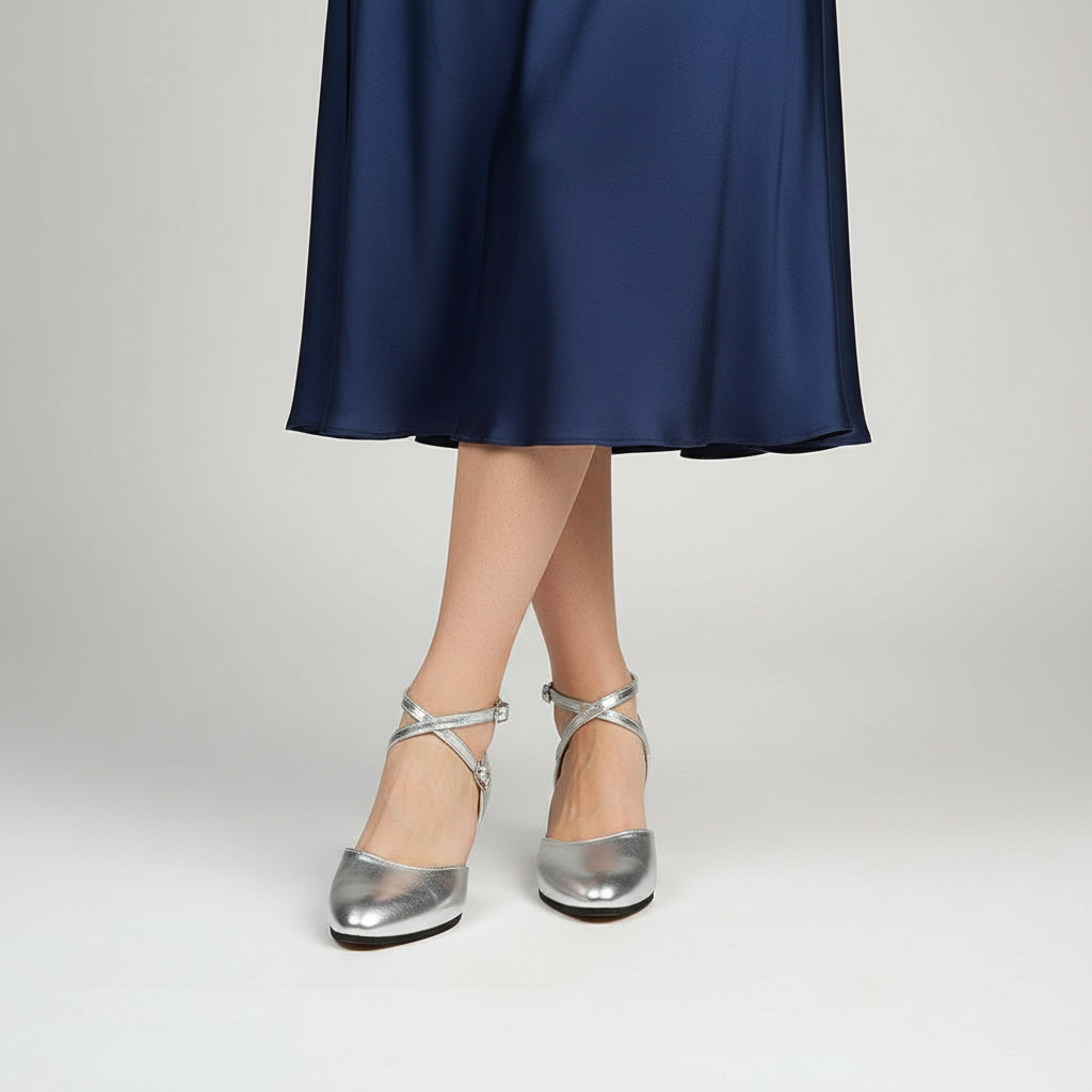 Chic Mid Height Heels With PU Leather Upper And Rubber Outsole