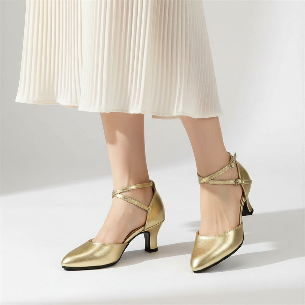 Chic Mid Height Heels With PU Leather Upper And Rubber Outsole
