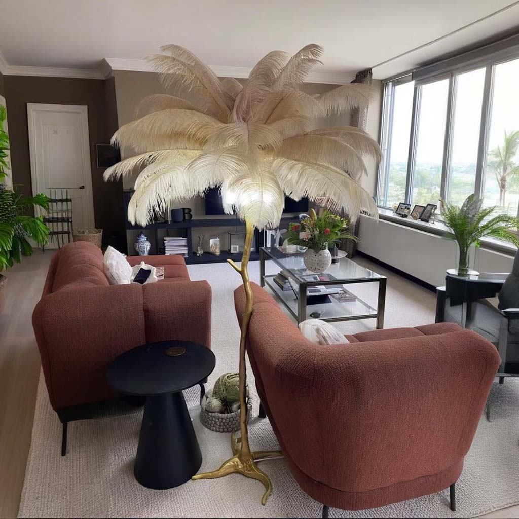 Ostrich Feather Floor Lamp For Living Room Decor Accent Piece