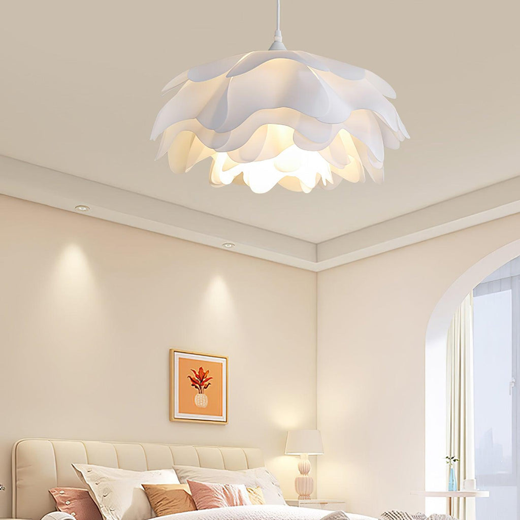 White Flower Pendant Lamp With Delicate Petal Style Diffused Light