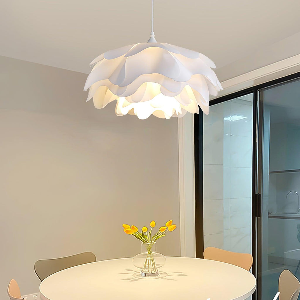 White Flower Pendant Lamp With Delicate Petal Style Diffused Light