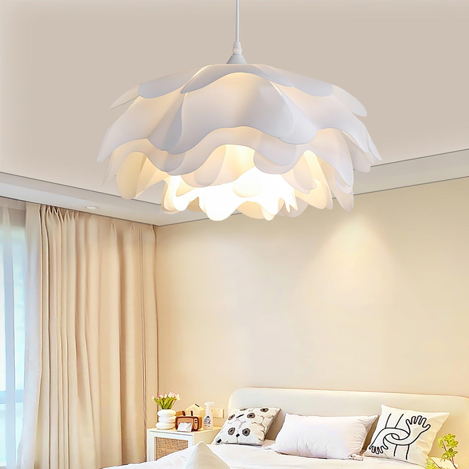 White Flower Pendant Lamp With Delicate Petal Style Diffused Light