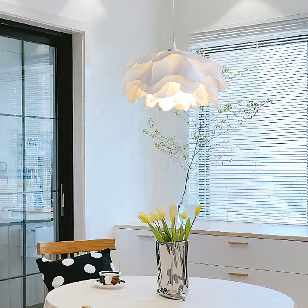 White Flower Pendant Lamp With Delicate Petal Style Diffused Light